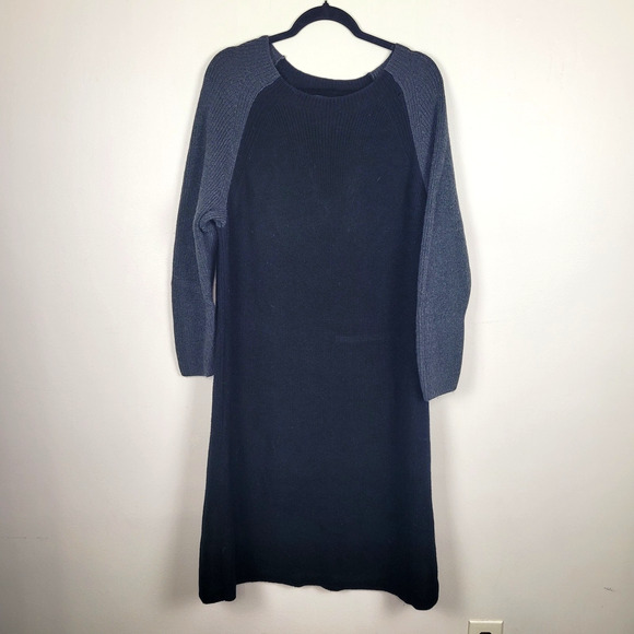Eileen Fisher Women’s XL Extra FineMerino Wool Sweater Dress Black Grey Rib Knit - Picture 1 of 5